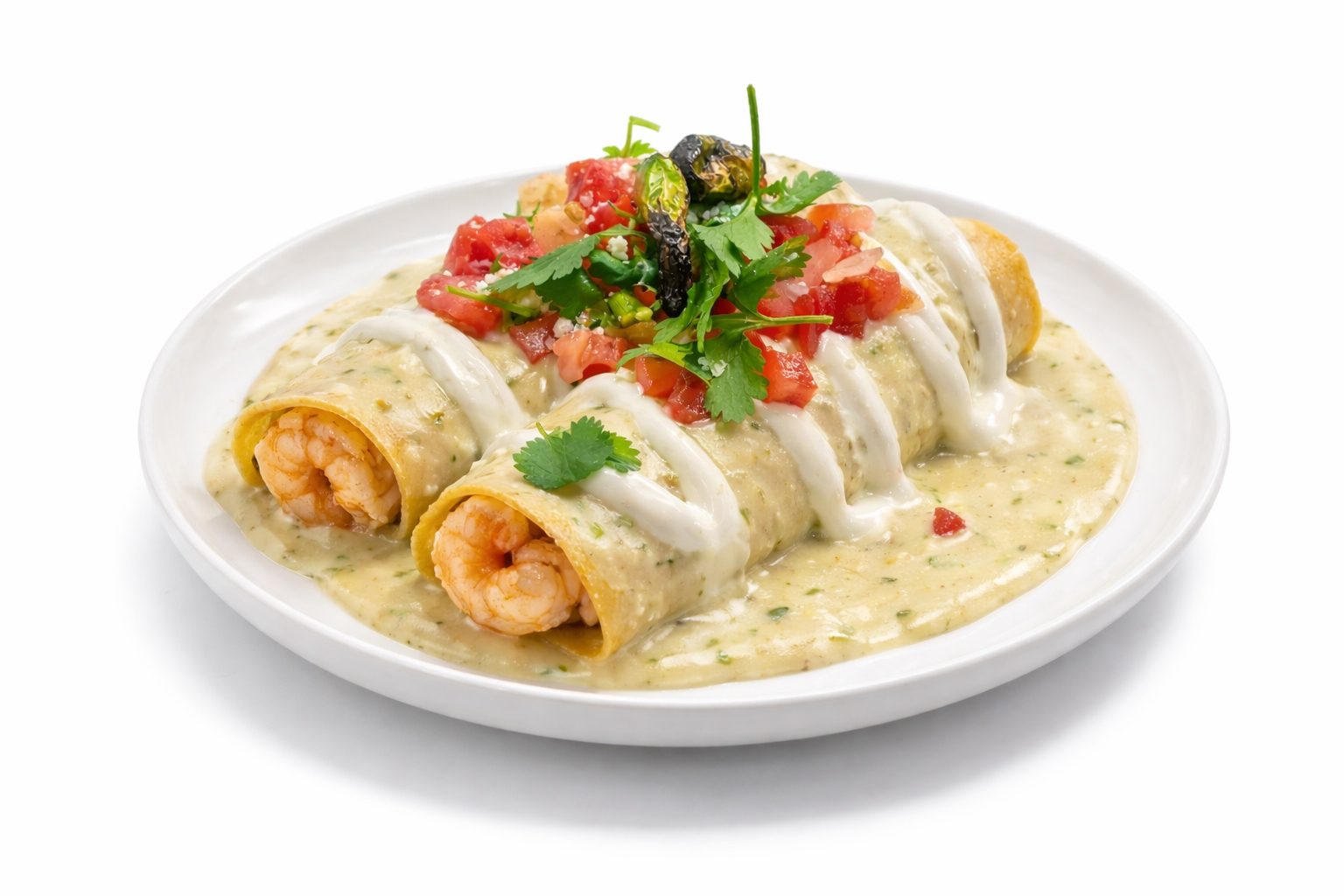 Shrimp Suiza Enchiladas.